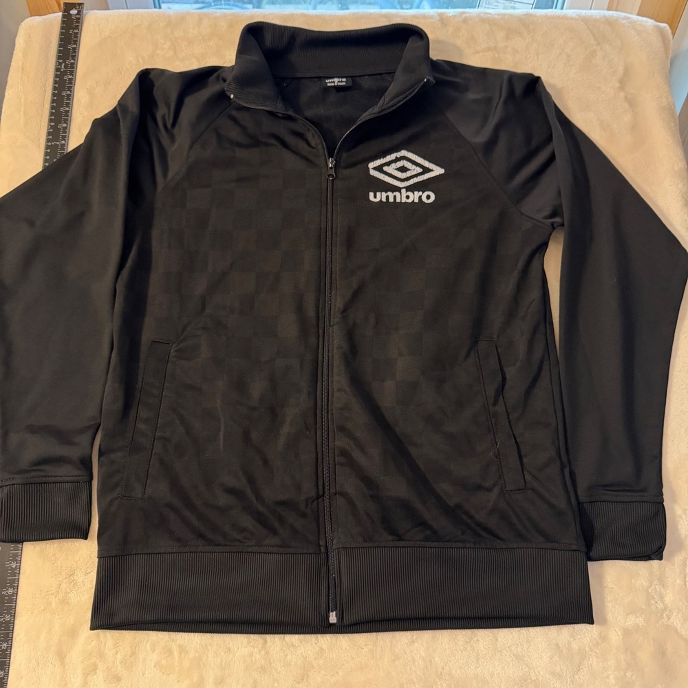 Umbro Mens Track Jacket Black Checkerboard Full Zip Soccer Logo Medium PO 5859